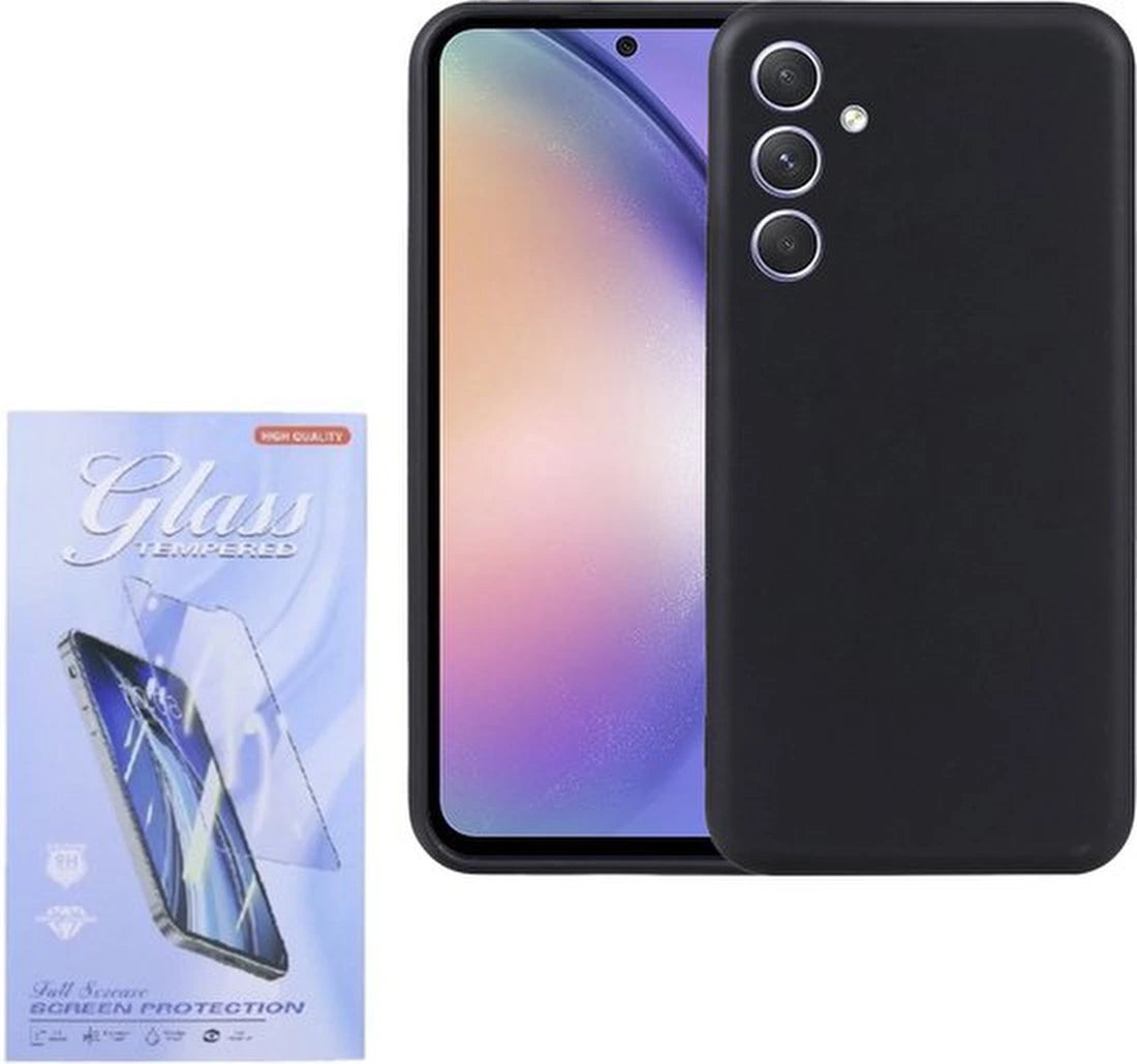 Soft Back Cover Hoesje Geschikt voor: Samsung Galaxy A55 Silicone - Zwart + 2x Screenprotector