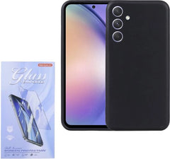 Samsung Galaxy A55 Hoesjes – Siliconen Backcover – Soft Grip – Zwart – Inclusief 2x Screenprotector Gehard Glas – Anti-kras