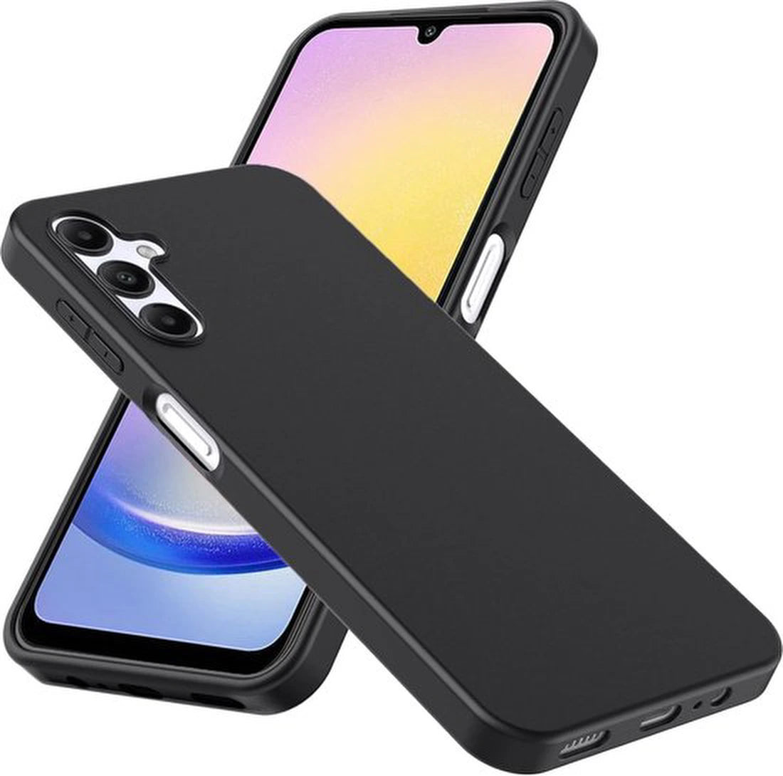 Samsung Galaxy A25 Hoesjes – Siliconen Backcover – Soft Grip – Zwart + 3x Screenprotector – Gehard Glas – Anti-kras – Transparant