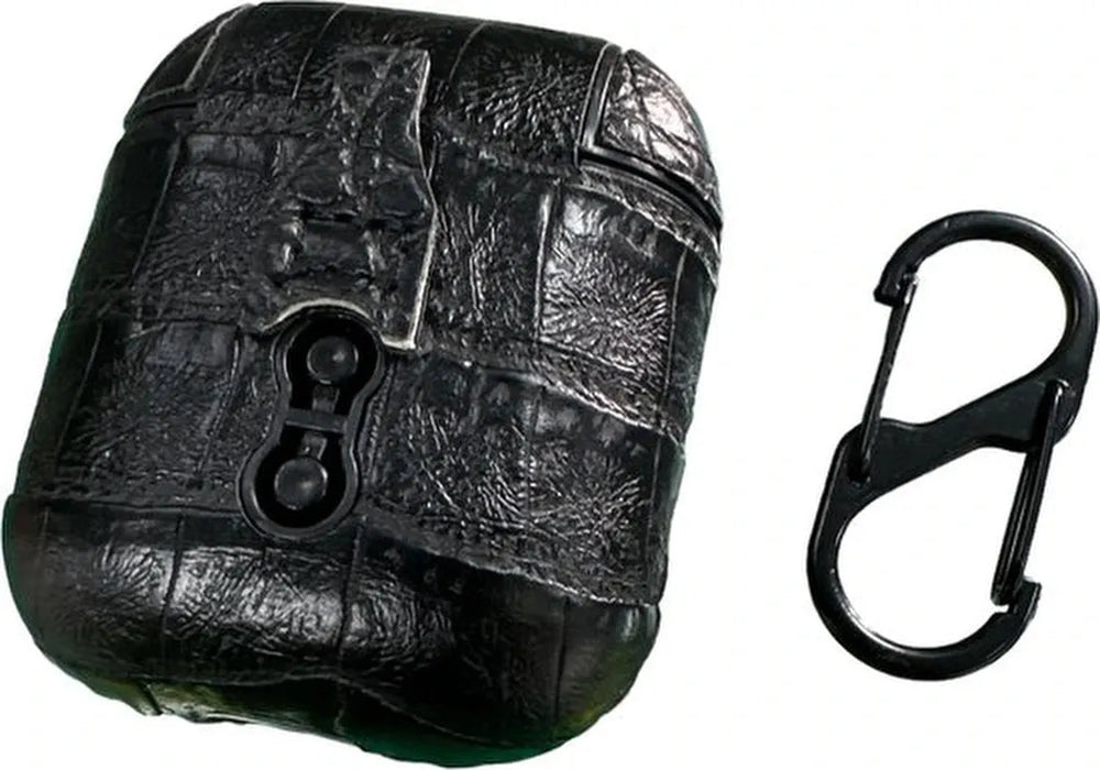 AirPods 1 & 2 Hoesje – Beschermcase – Croco Design – Inclusief Hanger – Stijlvol – Zwart-Koptelefoon case-Ilumina Benelux