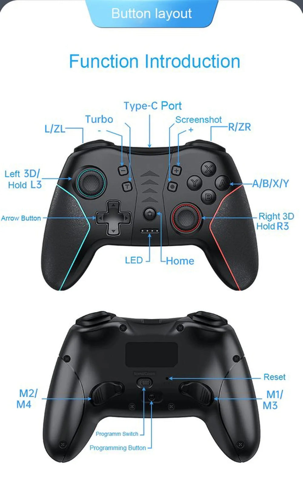 Nintendo Switch Controller – Draadloze Pro Controller – Turbo Knop – Voor Switch/OLED/Lite – Zwart-Ilumina Benelux