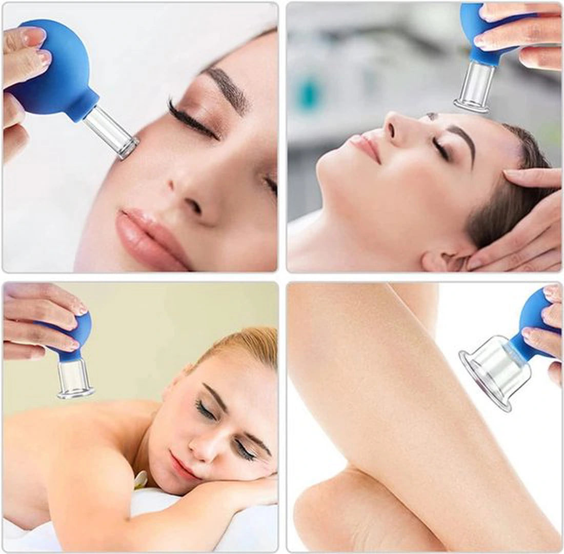 Facial cupping set – Siliconen vacuüm massage cups – Lymfedrainage & anti-cellulite – Voor ogen, gezicht en lichaam – Roze