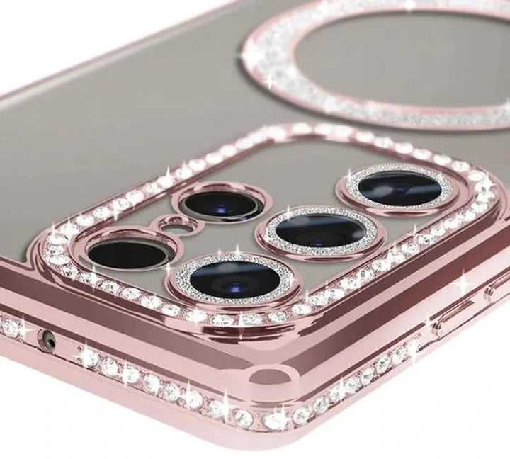 Samsung Galaxy S22 Ultra Hoesjes – MagSafe Glitter Backcover – Strass Diamantjes – Glamour – Roségoud-Ilumina Benelux