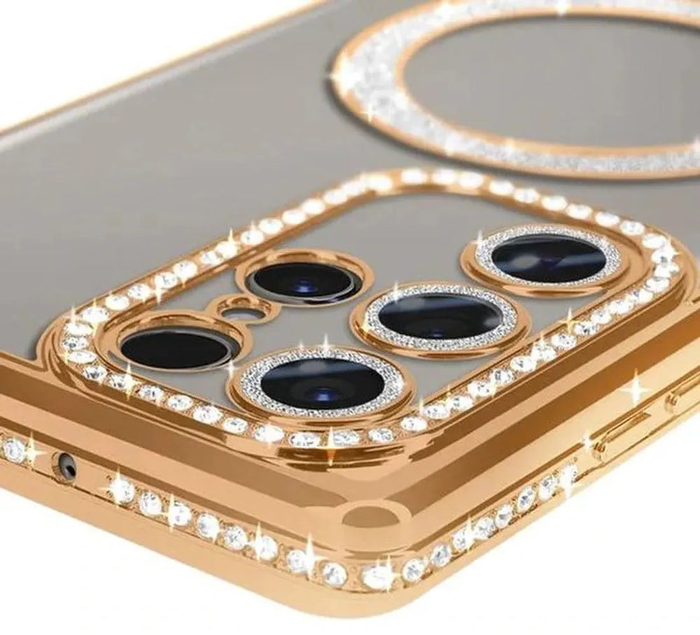 Samsung Galaxy S22 Ultra Hoesjes – MagSafe Glitter Backcover – Diamantjes – Glamour – Goud-Ilumina Benelux