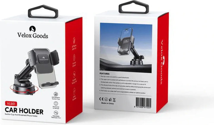 Telefoonhouder auto – Sterke zuignap – 360° draaibaar – Voor dashboard/voorruit/bureau – Zwart-Ilumina Benelux
