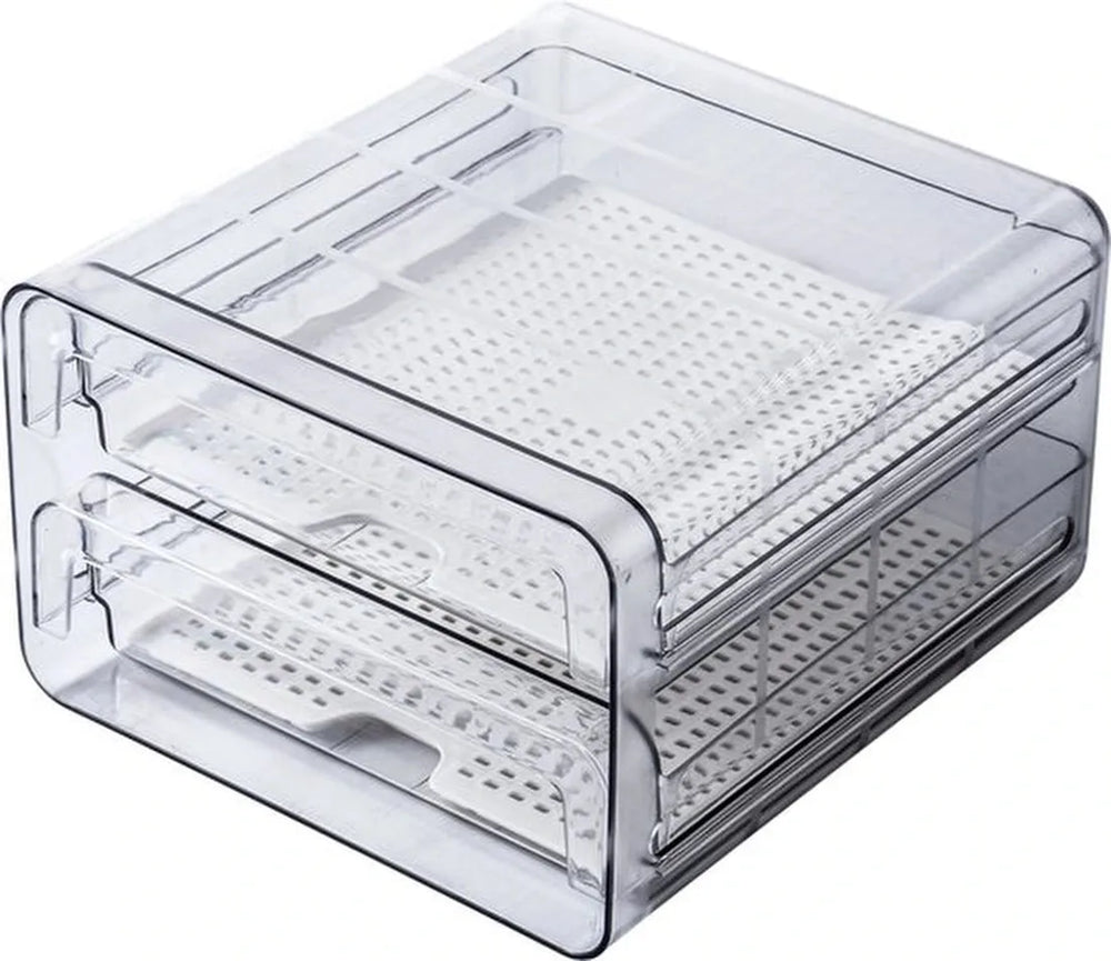 Koelkast organizer – Stapelbare PET opbergbox lade – Voor groente, fruit & vlees – 24×21,5×14 cm – Transparant-Keukenkastorganizer-Ilumina Benelux