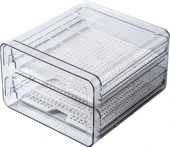 Koelkast organizer – Stapelbare PET opbergbox lade – Voor groente, fruit & vlees – 24×21,5×14 cm – Transparant-Keukenkastorganizer-Ilumina Benelux
