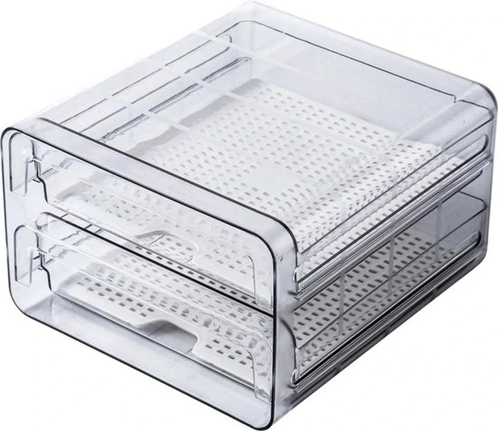 Koelkast organizer – Stapelbare PET opbergbox lade – Voor groente, fruit & vlees – 24×21,5×14 cm – Transparant-Keukenkastorganizer-Ilumina Benelux