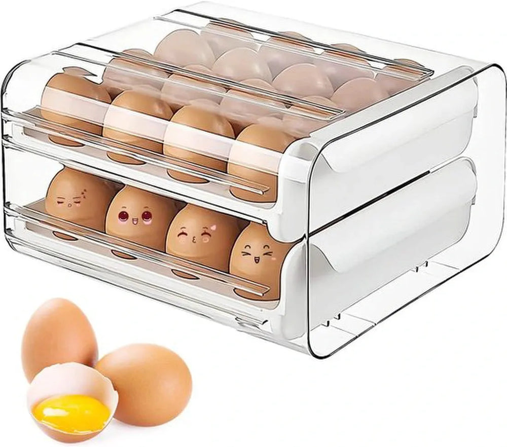 Eierhouder koelkast – Duo-laags eiertray 32 eieren (16+16) – Transparant – Stapelbaar – Velox Goods VL-526-Eierdop-Ilumina Benelux