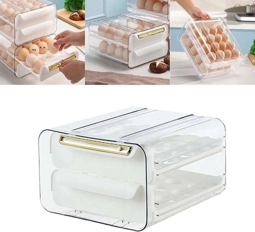 Eierhouder koelkast – Duo-laags eiertray 32 eieren (16+16) – Transparant – Stapelbaar – Velox Goods VL-526-Eierdop-Ilumina Benelux