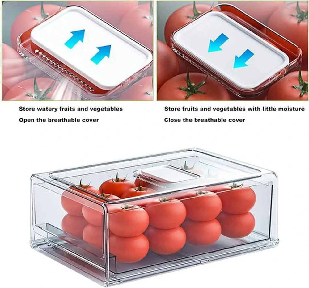 Koelkast organizer – Transparante schuiflade bak – BPA-vrij stapelbaar – 30×20,6×11,5 cm – Velox Goods VL-532-Keukenkastorganizer-Ilumina Benelux