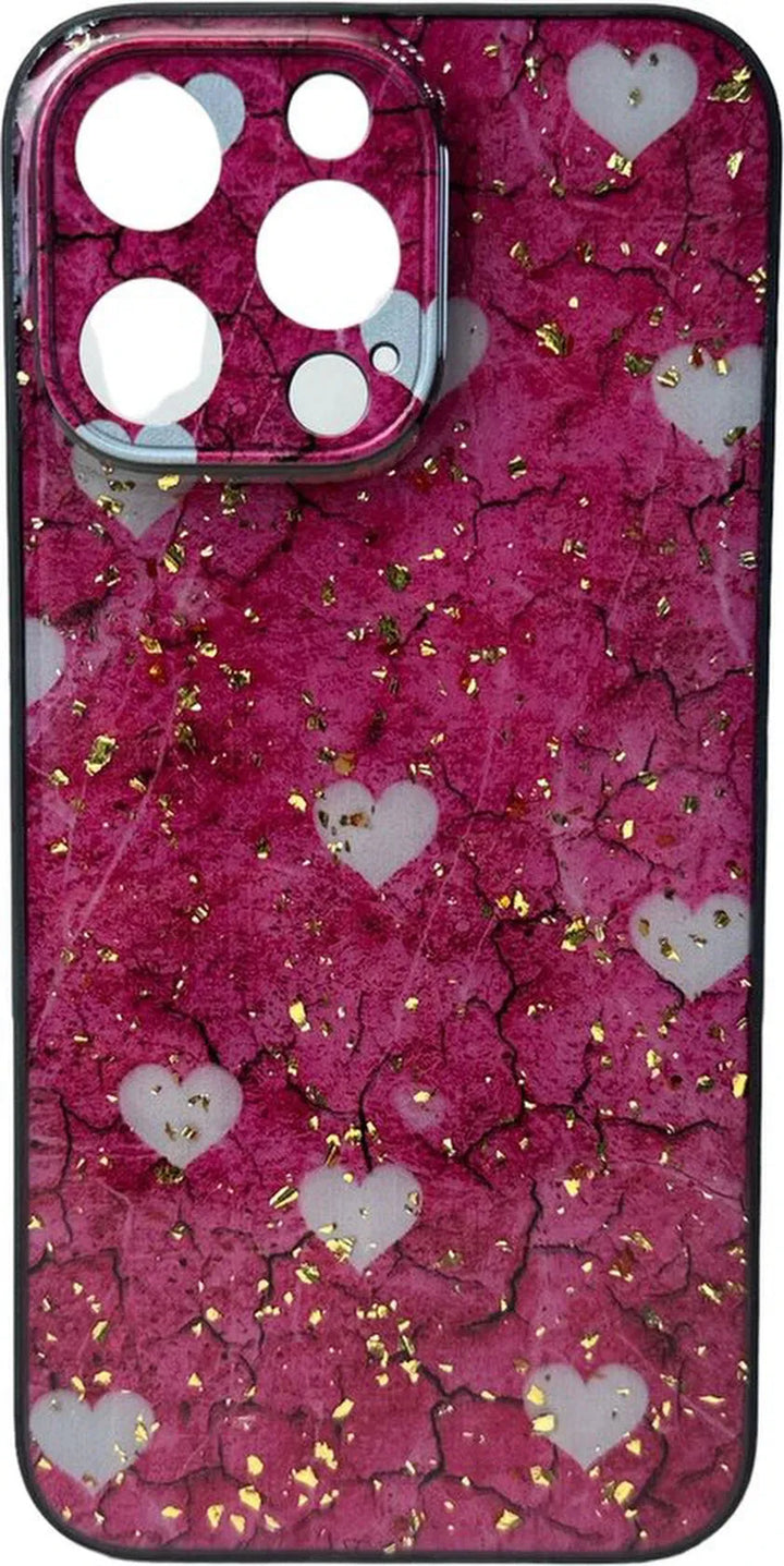 iPhone 13 Pro Hoesjes – Siliconen Backcover – Print Roze Hartjes – Roze-Ilumina Benelux
