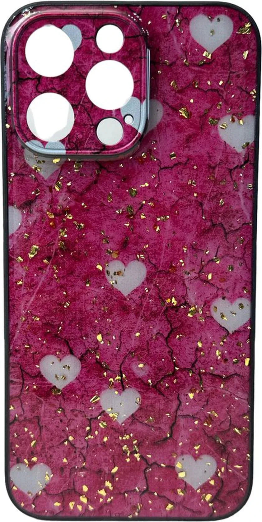 iPhone 15 Pro Hoesjes – Siliconen Backcover – Print Roze Hartjes – Roze-Ilumina Benelux