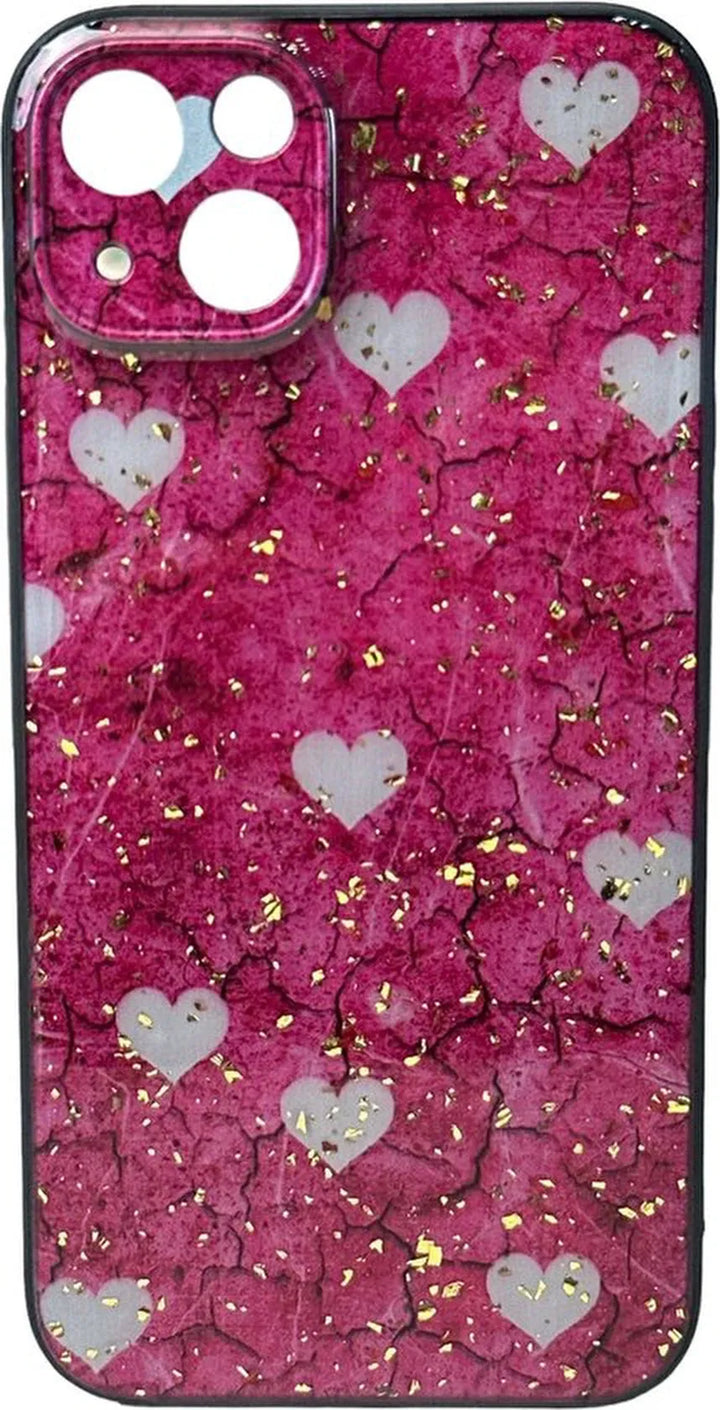 iPhone 14 Plus Hoesjes – Siliconen Backcover – Print Roze Hartjes – Roze-Ilumina Benelux