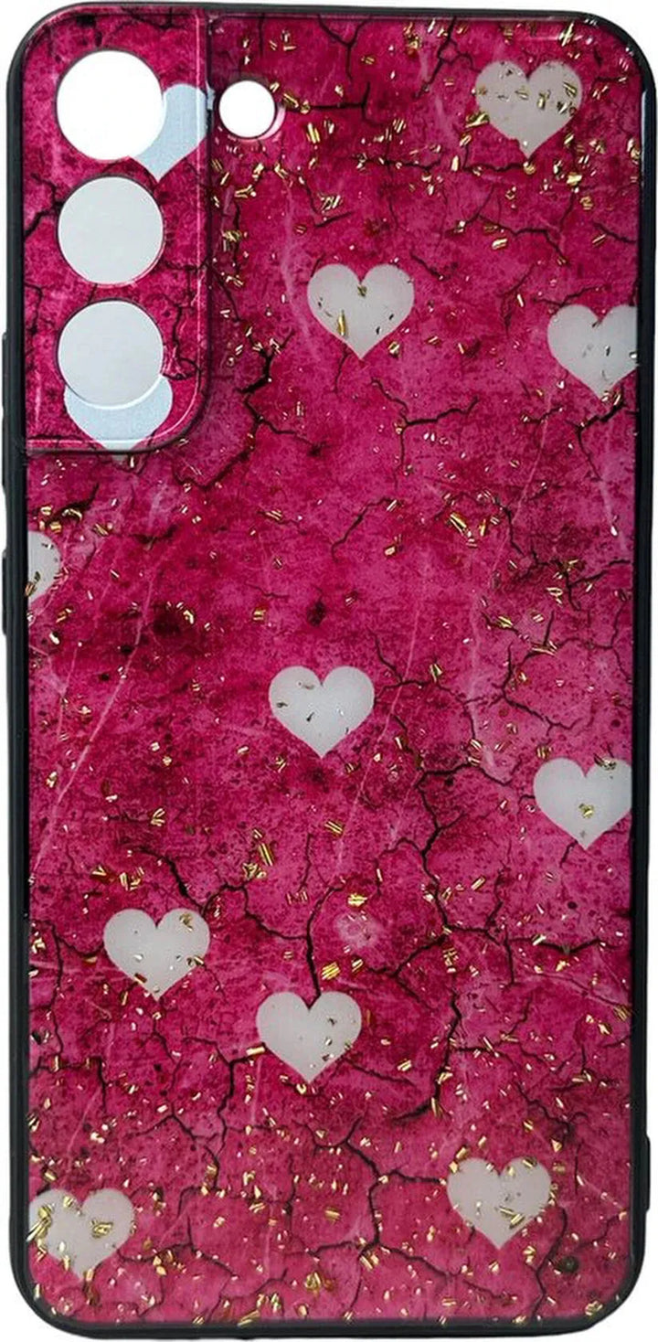 Samsung Galaxy S21 FE Hoesjes – Siliconen Backcover – Print Roze Hartjes – Roze-Ilumina Benelux