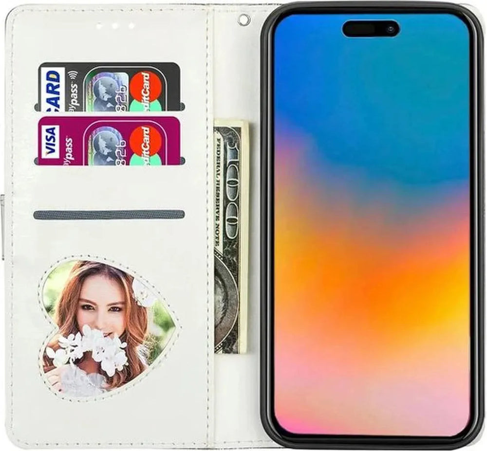 iPhone 15 Plus Hoesjes – Glitter Portemonnee Hoes – Rits & Koord – Zilver-Ilumina Benelux