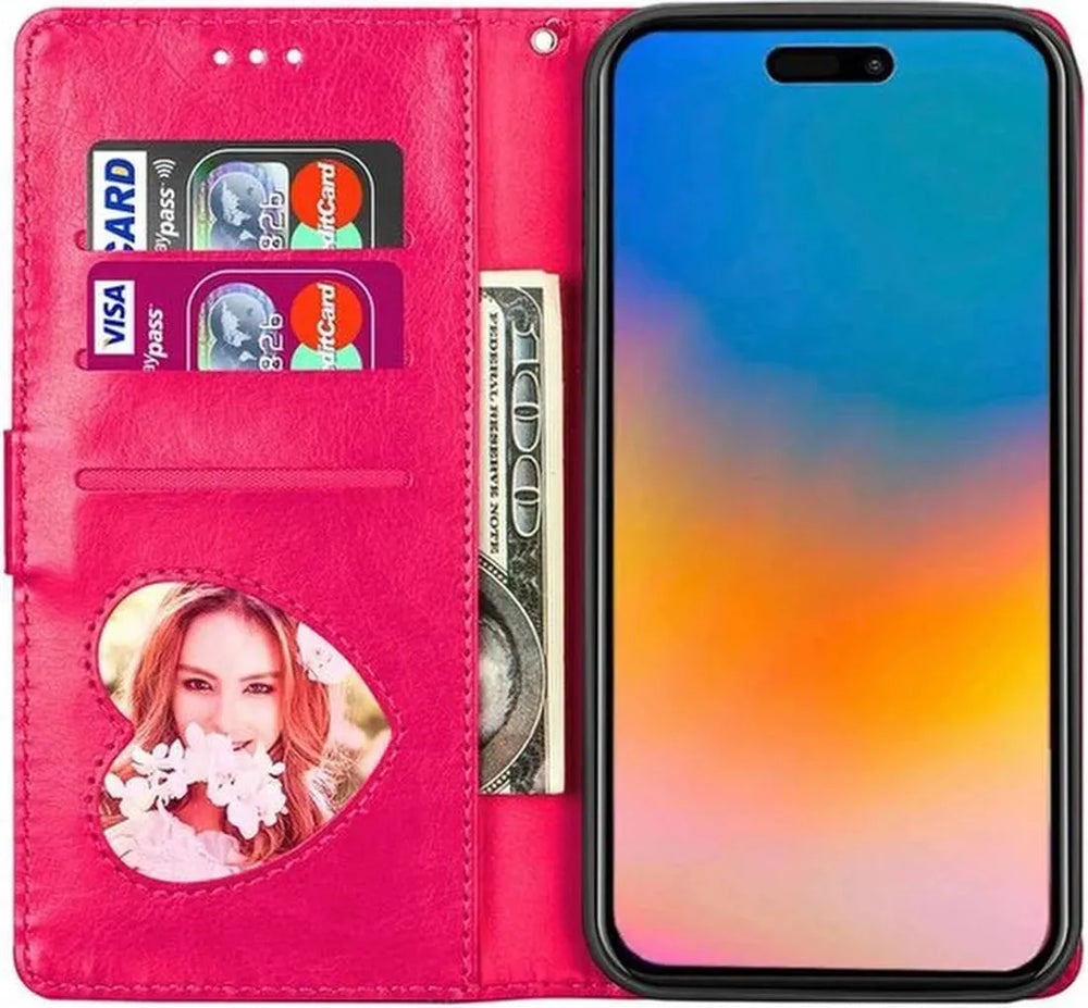 iPhone 15 Plus Hoesjes – Glitter Portemonnee Hoes – Rits & Koord – Pasjeshouder – Roze-Ilumina Benelux