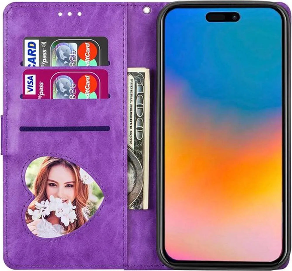 iPhone 15 Plus Hoesjes – Glitter Portemonnee Hoes – Rits & Koord – Pasjeshouder – Paars-Ilumina Benelux