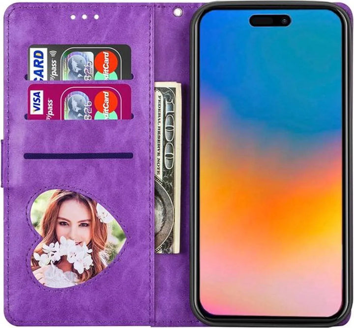 iPhone 15 Plus Hoesjes – Glitter Portemonnee Hoes – Rits & Koord – Pasjeshouder – Paars-Ilumina Benelux
