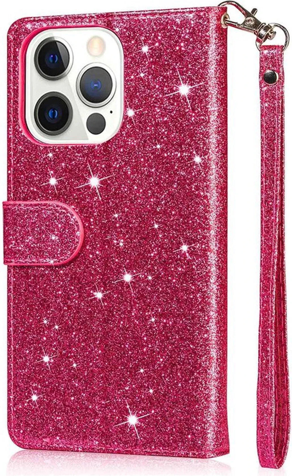 iPhone 14 Pro Max Hoesjes – Glitter Portemonneehoes – Rits & Koord – Pasjeshouder – Roze-Ilumina Benelux