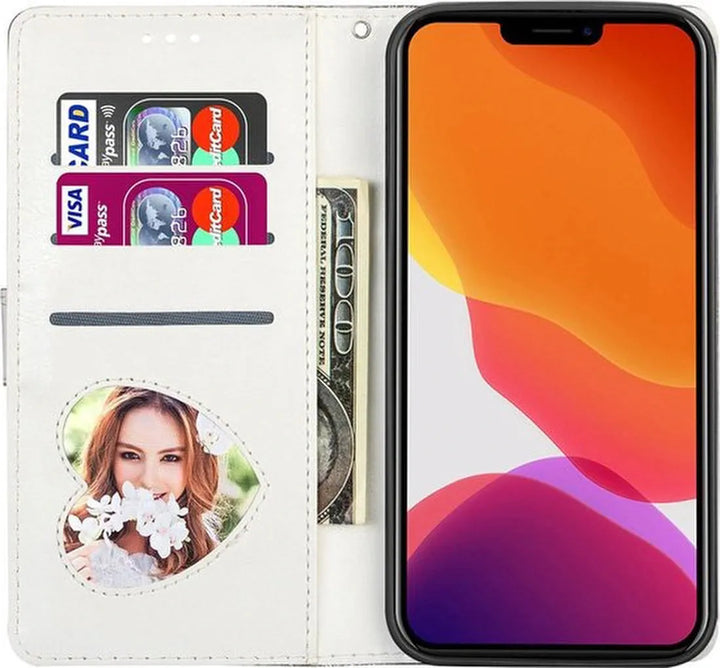 iPhone 14 Pro Hoesjes – Glitter Portemonnee Hoes – Rits & Koord – Pasjeshouder – Zilver-Ilumina Benelux