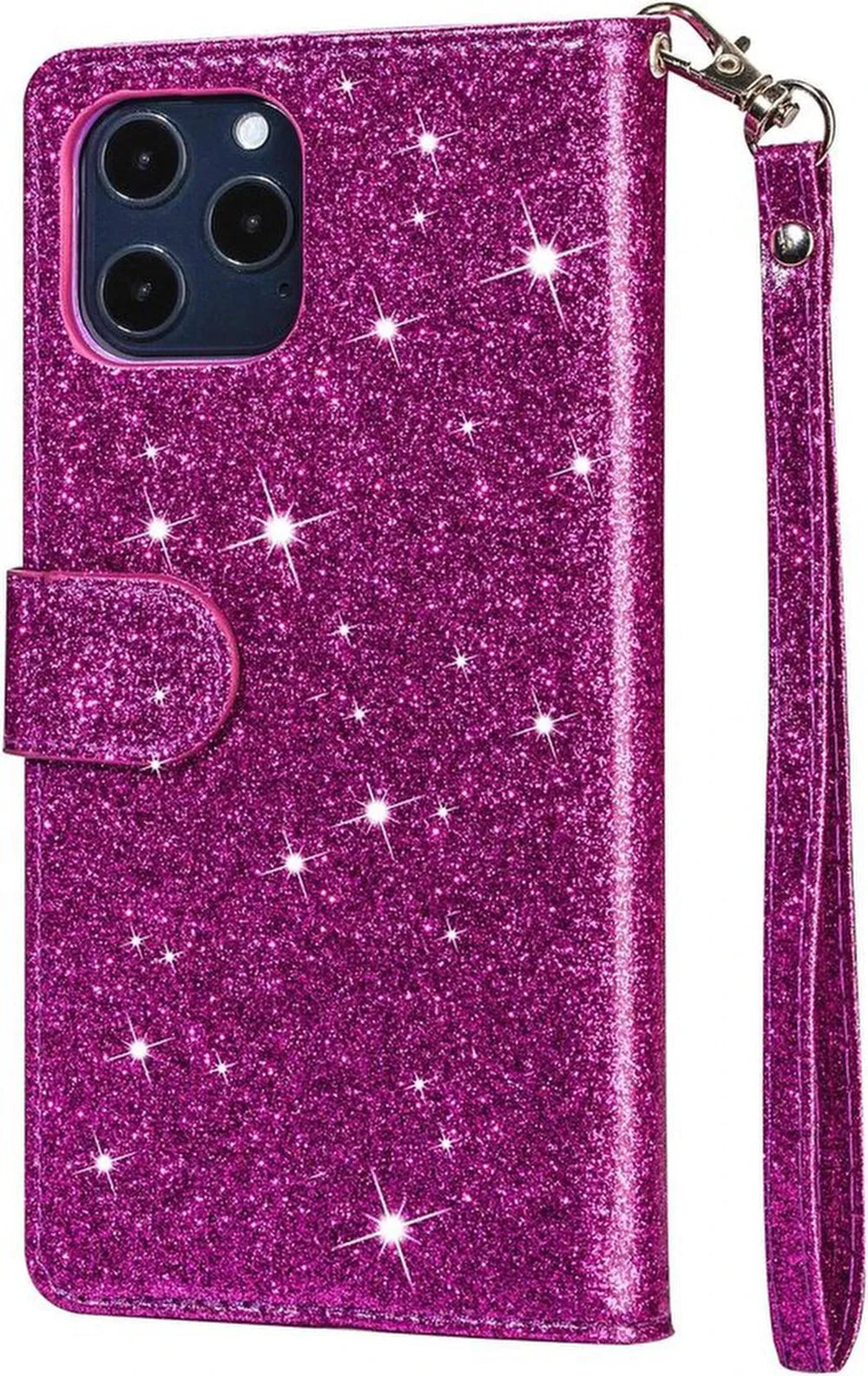 iPhone 12 Mini Hoesjes – Glitter Portemonnee Hoes – Rits & Koord – Paars-Ilumina Benelux