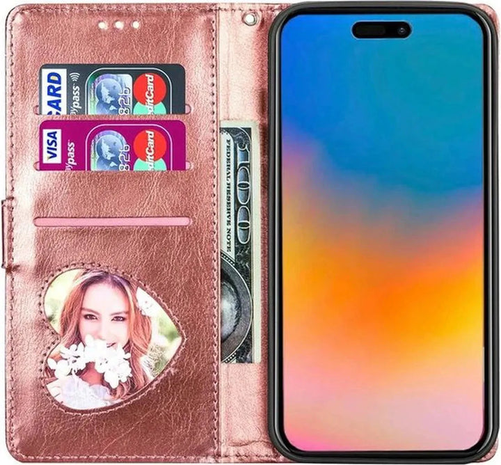 iPhone 13 Pro Max Hoesjes – Glitter Portemonnee Hoes – Rits & Koord – Roségoud-Ilumina Benelux