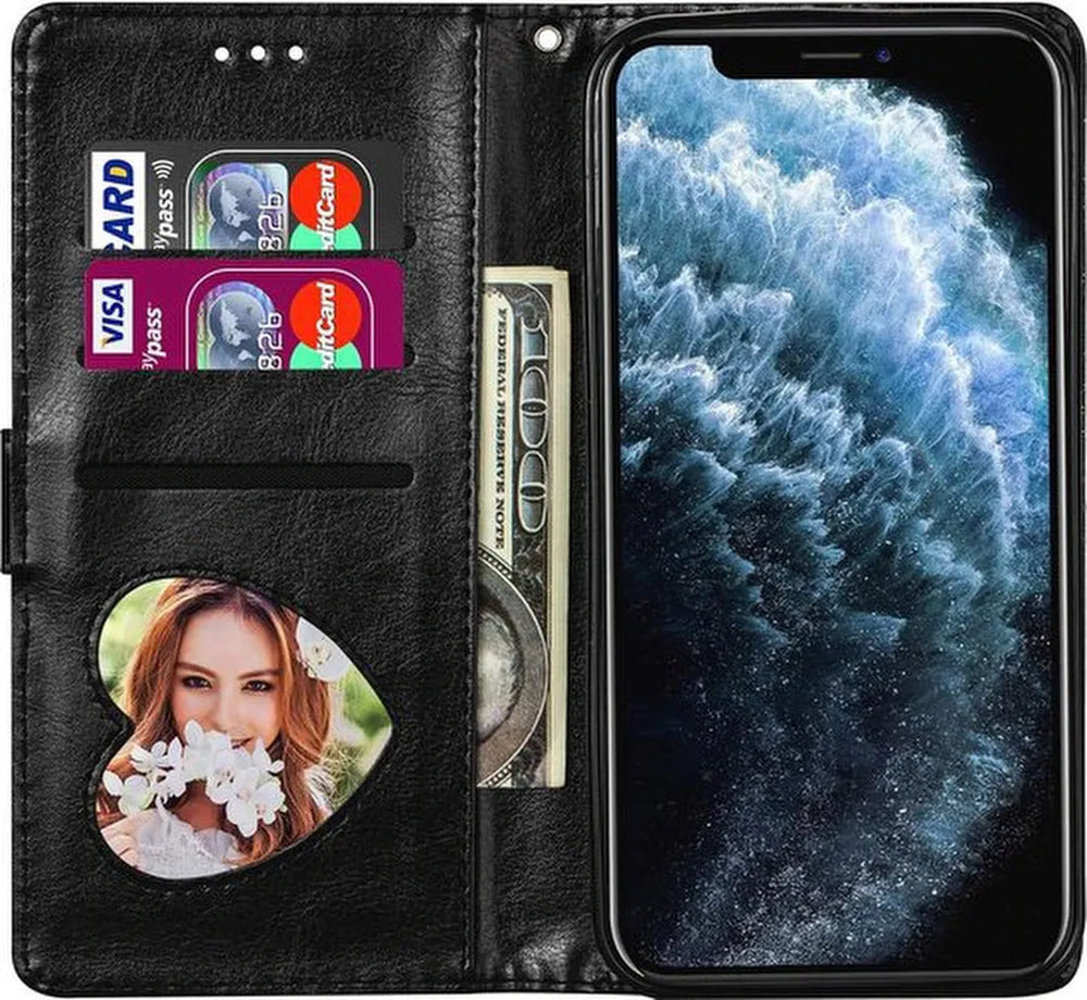 iPhone 12 Pro Hoesjes – Glitter Portemonnee Hoes – Rits & Koord – Pasjeshouder – Zwart-Ilumina Benelux