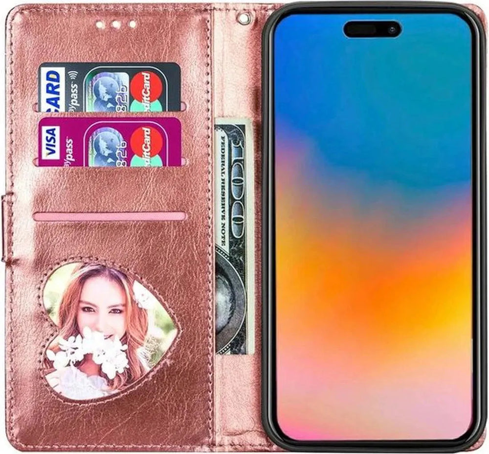 iPhone 13 Mini Hoesjes – Glitter Portemonnee Hoes – Rits & Koord – Roségoud-Ilumina Benelux