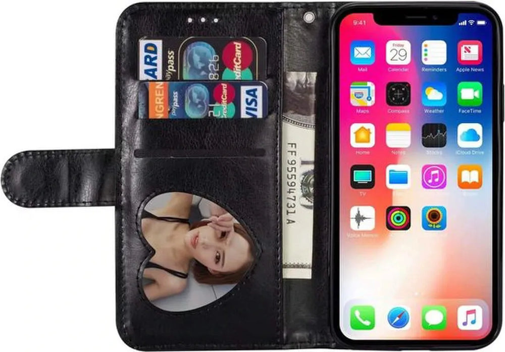 iPhone X / XS Hoesjes – Glitter Portemonnee Hoes – Rits & Koord – Pasjeshouder – Zwart-Ilumina Benelux