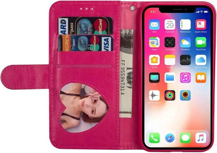 iPhone X/XS Hoesjes – Glitter Portemonnee Hoes – Rits & Koord – Pasjeshouder – Roze-Ilumina Benelux