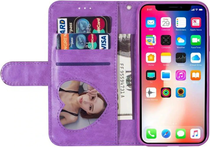 iPhone XR Hoesjes – Glitter Portemonnee Hoes – Rits & Koord – Paars-Ilumina Benelux