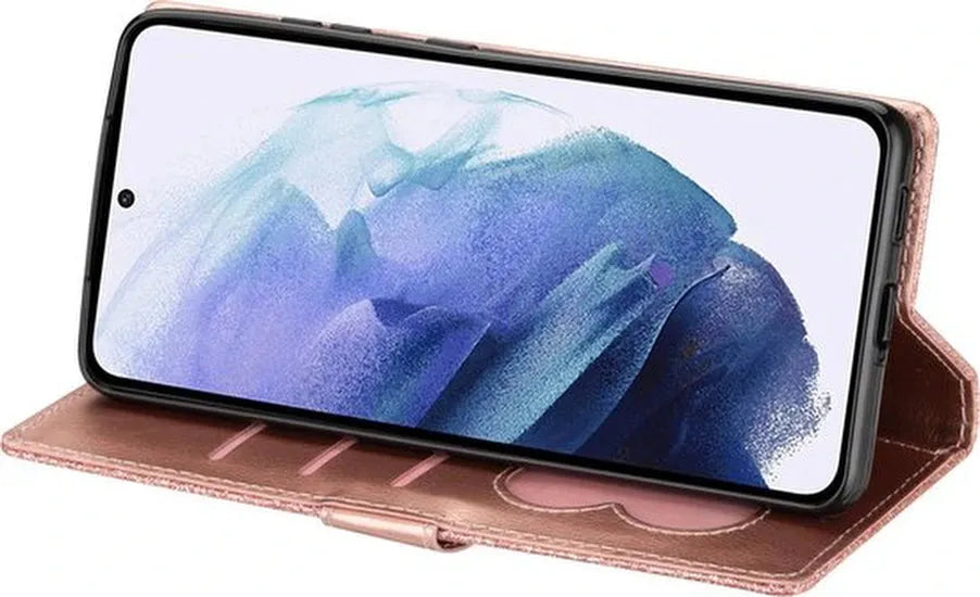 Samsung Galaxy S23 Ultra Hoesjes – Glitter Portemonnee Hoes – Rits & Koord – Pasjeshouder – Roségoud-Ilumina Benelux