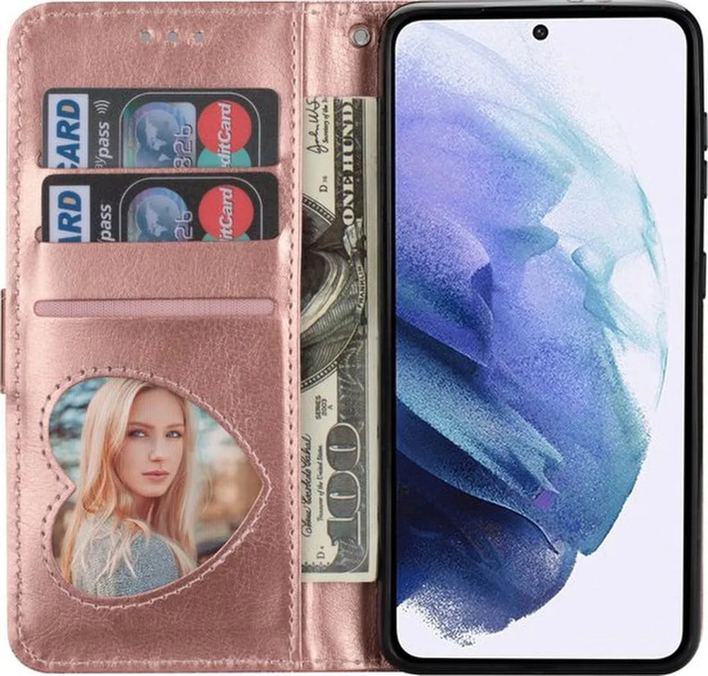 Samsung Galaxy S23 Ultra Hoesjes – Glitter Portemonnee Hoes – Rits & Koord – Pasjeshouder – Roségoud-Ilumina Benelux