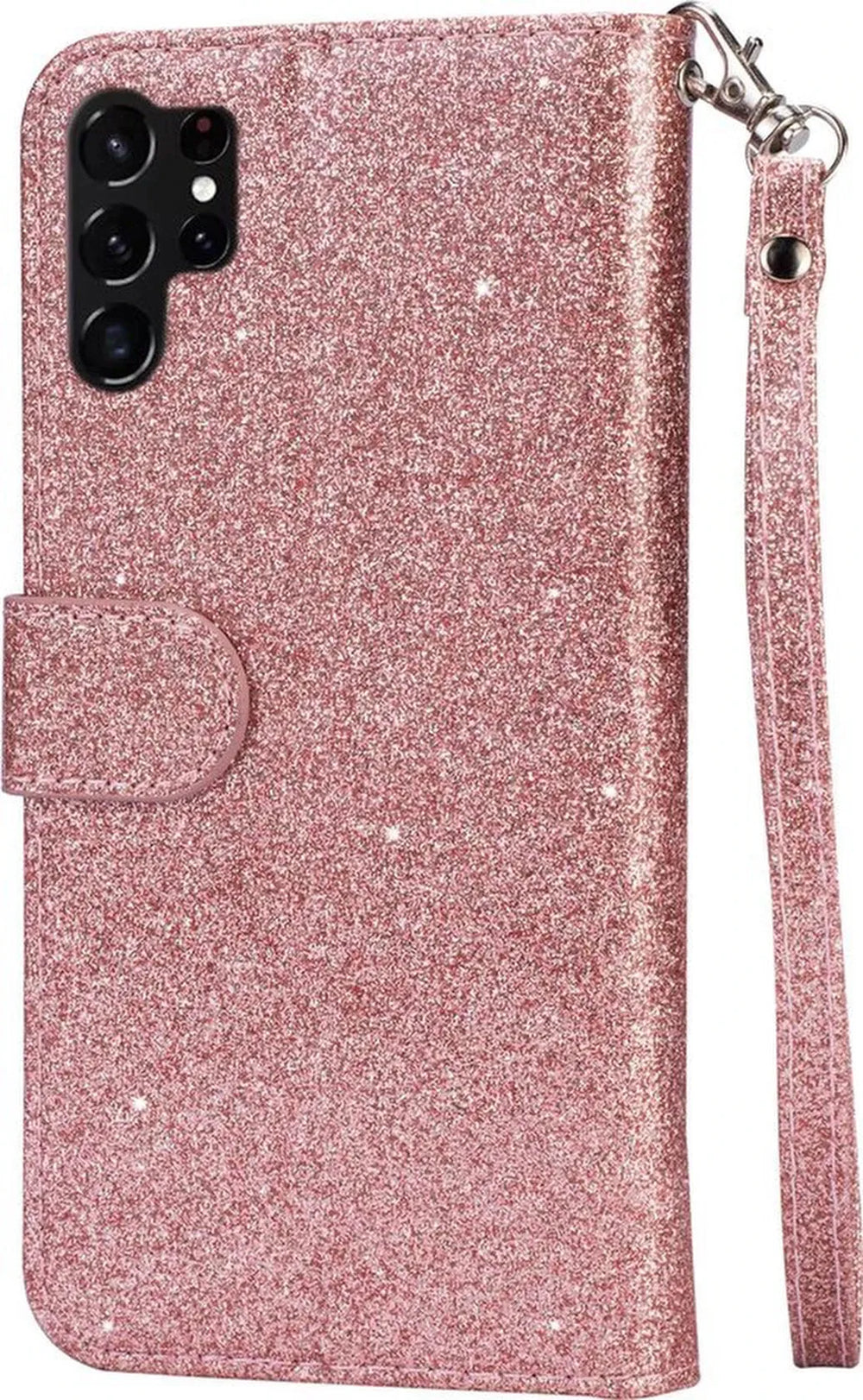 Samsung Galaxy S23 Ultra Hoesjes – Glitter Portemonnee Hoes – Rits & Koord – Pasjeshouder – Roségoud-Ilumina Benelux