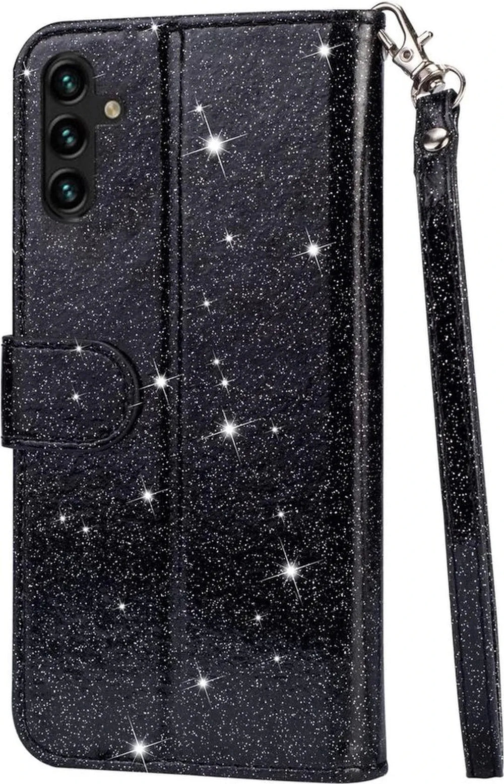 Samsung Galaxy S23 Plus Hoesjes – Glitter Portemonnee Hoes – Rits & Koord – Pasjeshouder – Zwart-Ilumina Benelux