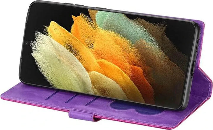 Samsung Galaxy S22 Ultra Hoesjes – Glitter Portemonneehoes – Rits & Koord – Paars-Ilumina Benelux