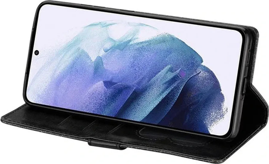 Samsung Galaxy S22 Plus Hoesjes – Glitter Portemonneehoes – Rits & Koord – Pasjeshouder – Zwart-Ilumina Benelux