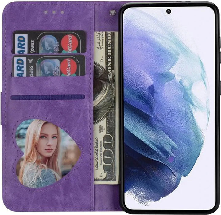 Samsung Galaxy S22 Plus Hoesjes – Glitter Portemonneehoes – Rits & Koord – Paars-Ilumina Benelux