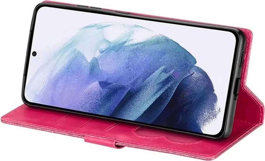 Samsung Galaxy S21 Hoesjes – Glitter Portemonnee Hoes – Rits & Koord – Roze-Ilumina Benelux