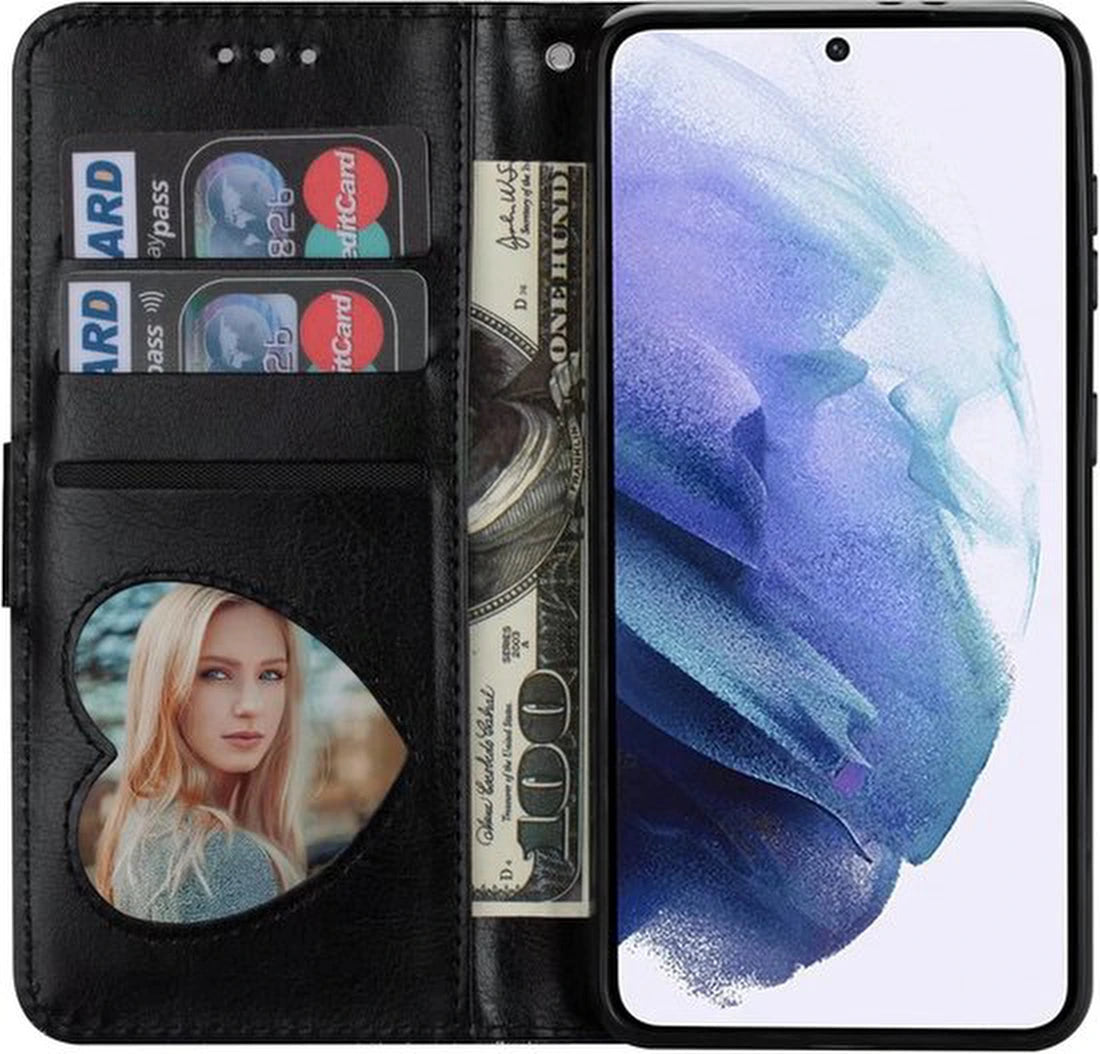 Sparkly Glitter Wallet Hoesje met Rits & Koord Geschikt voor: Samsung Galaxy S21 Plus - Zwart