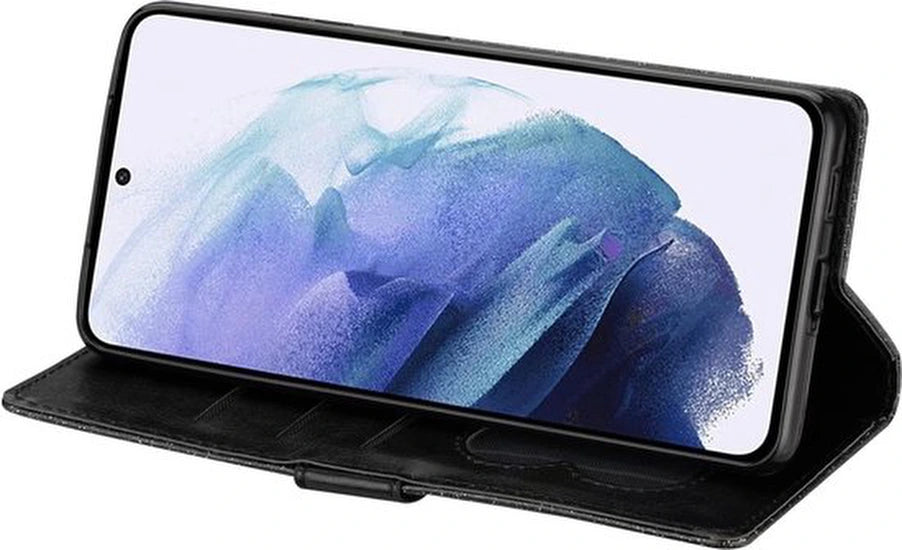 Sparkly Glitter Wallet Hoesje met Rits & Koord Geschikt voor: Samsung Galaxy S21 Plus - Zwart