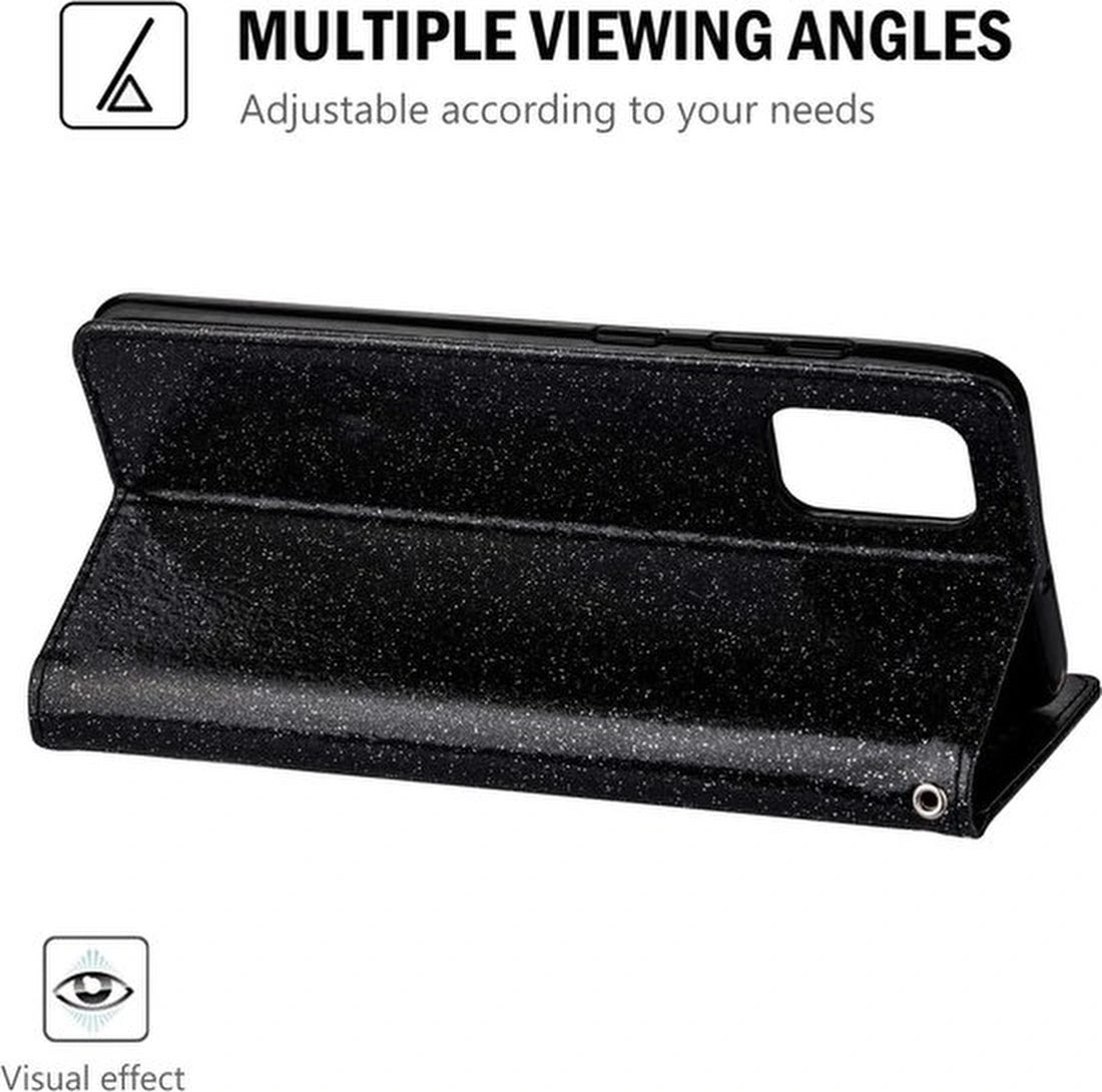 Samsung Galaxy S20 Plus Hoesjes – Glitter Portemonneehoes – Rits & Koord – Pasjeshouder – Zwart