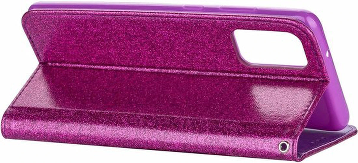 Sparkly Glitter Wallet Hoesje met Rits & Koord Geschikt voor: Samsung Galaxy S20 Plus - Paars