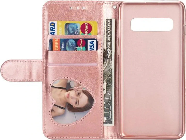 Samsung Galaxy S10 Plus Hoesjes – Glitter Portemonnee Hoes – Rits & Koord – Pasjeshouder – Roségoud-Ilumina Benelux