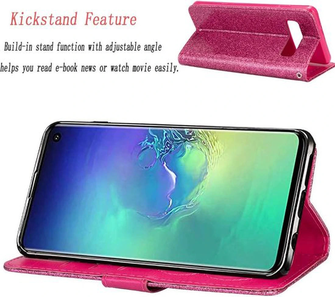 Sparkly Glitter Wallet Hoesje met Rits & Koord Geschikt voor: Samsung Galaxy S10 - Roze
