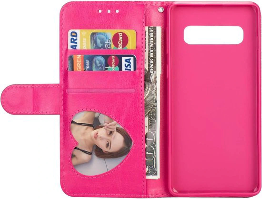 Sparkly Glitter Wallet Hoesje met Rits & Koord Geschikt voor: Samsung Galaxy S10 - Roze