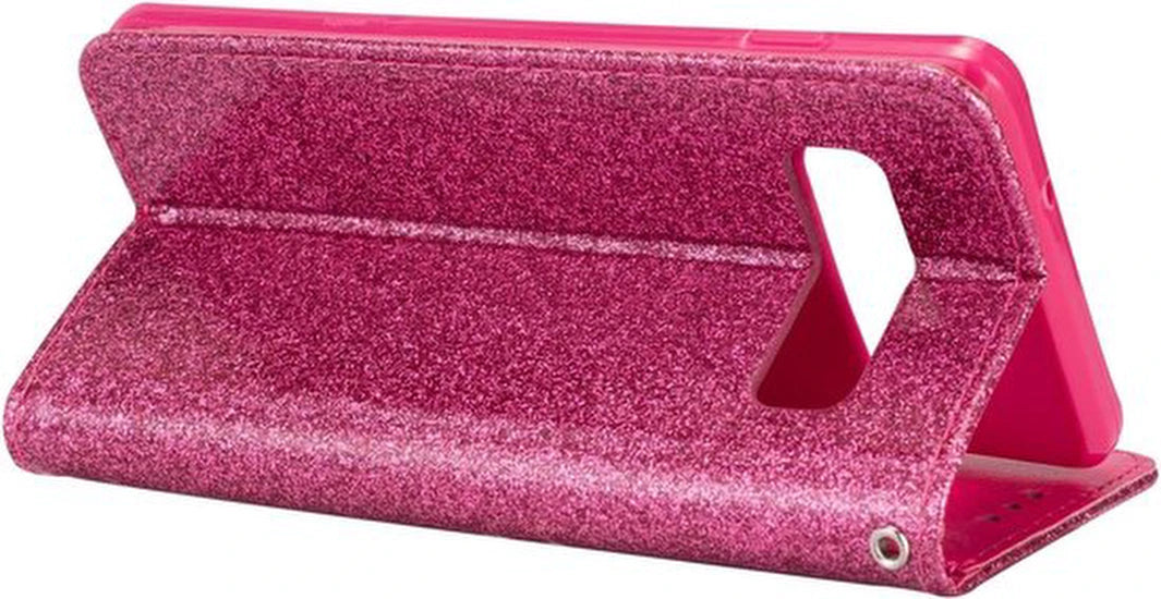 Sparkly Glitter Wallet Hoesje met Rits & Koord Geschikt voor: Samsung Galaxy S10 - Roze