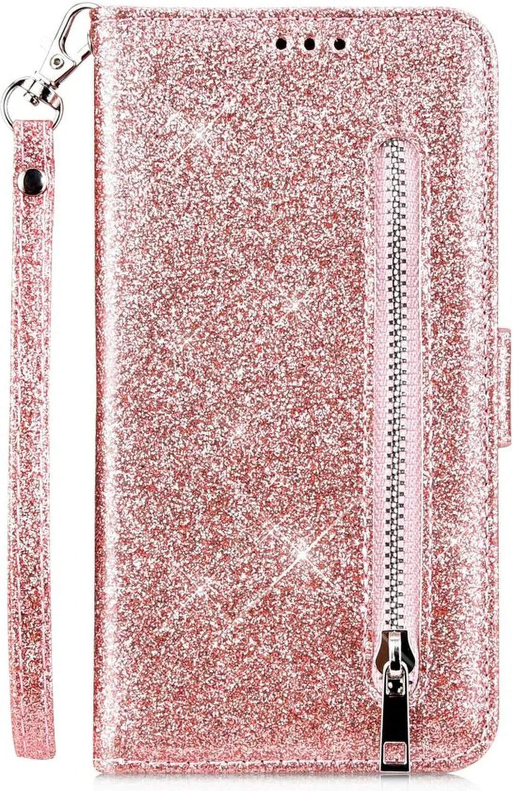 Samsung Galaxy S10 Hoesjes – Glitter Portemonnee Hoes – Rits & Koord – Roségoud-Ilumina Benelux