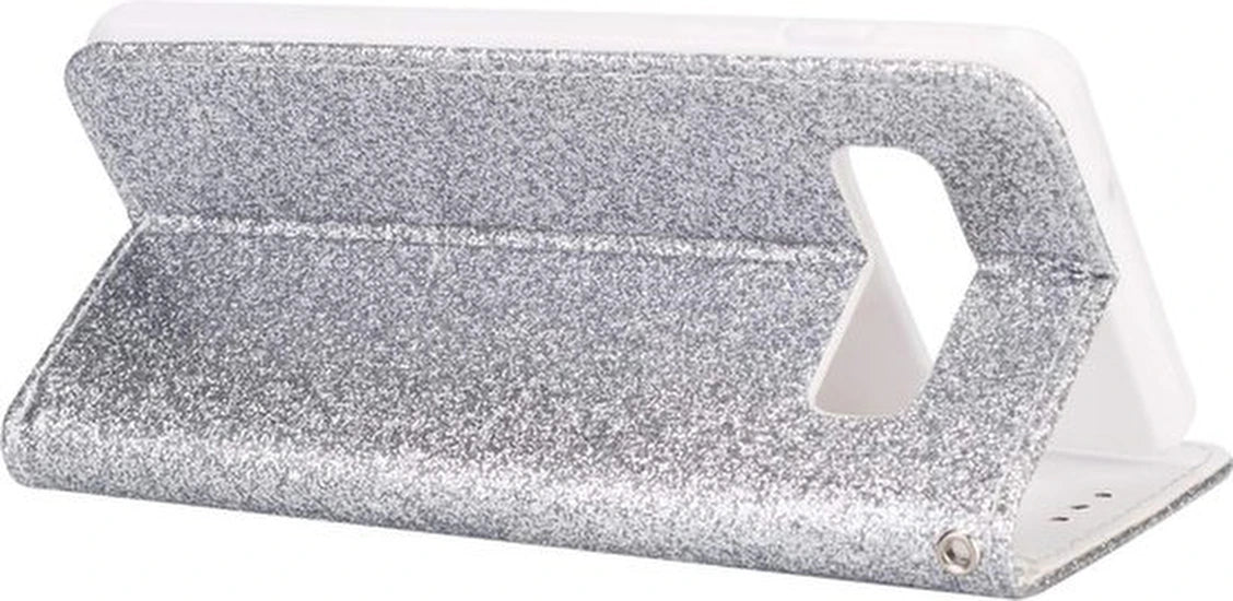 Sparkly Glitter Wallet Hoesje met Rits & Koord Geschikt voor: Samsung Galaxy S10E - Zilver